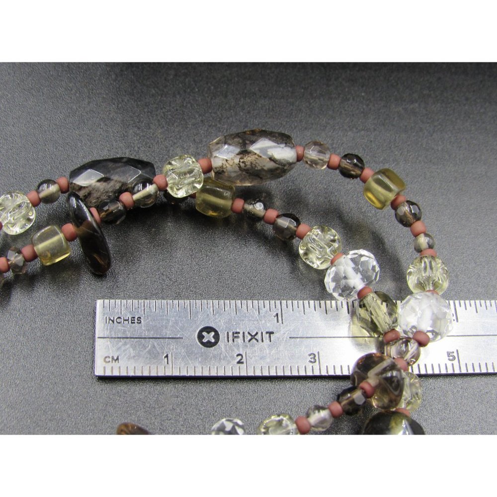 7" Sterling Silver Stone & Glass Earth Tones Bracelet Vintage Elegant Beautiful View 5